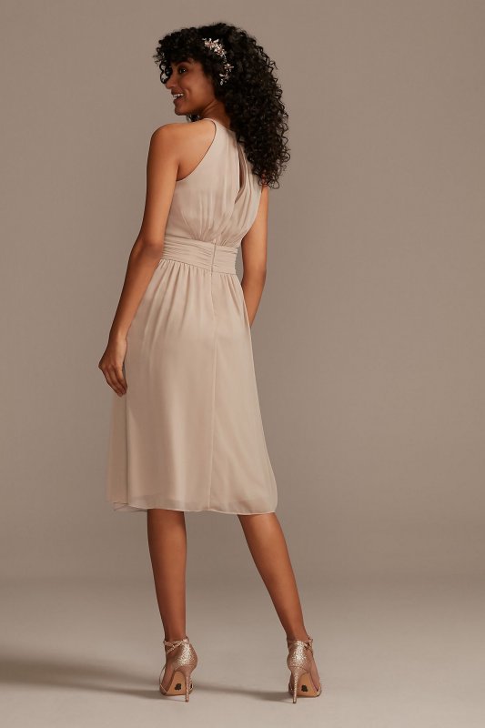 High Neck Pleated Short Length Bridesmaid Dress F20174