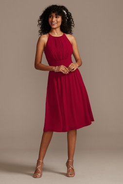 High Neck Pleated Short Length Bridesmaid Dress F20174