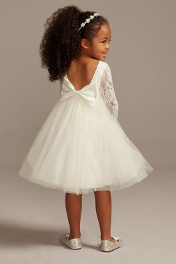 Illusion Lace Sleeve Flower Girl Dress with Bow OP272