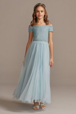 Glitter Knit Off-the-Shoulder Flower Girl Dress SC678D01J735