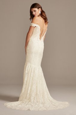 Off Shoulder Plunging Illusion Lace Wedding Dress SWG855