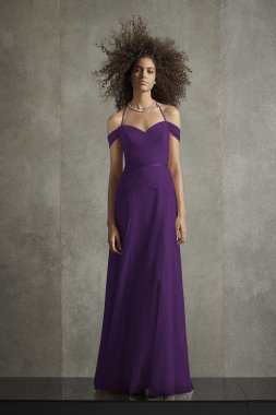 Pleated Bobbin Net Bridesmaid Dress with Tie Swags VW360517