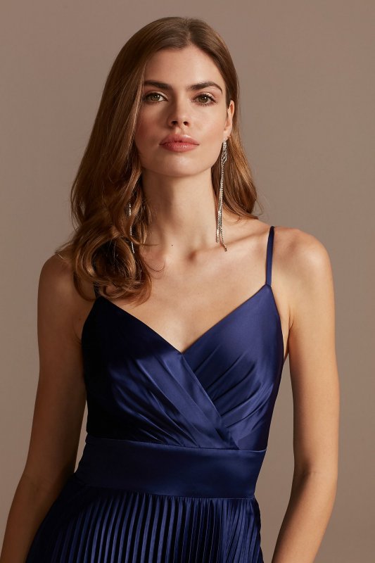 Accordion Pleated Satin Spaghetti Strap Gown WBM2066