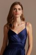 Accordion Pleated Satin Spaghetti Strap Gown WBM2066