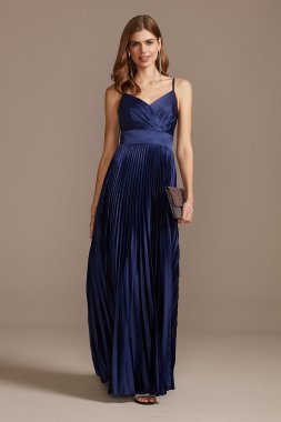 Accordion Pleated Satin Spaghetti Strap Gown WBM2066