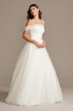 Off the Shoulder Pleated Tulle Wedding Dress WG3976