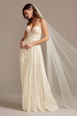 Sweetheart Plunge Lace Wedding Dress with Sash WG3993