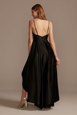 Satin High-Low Banded Dress with Spaghetti Straps X44272QB4