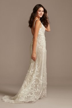 3D Leaves Applique Lace V-Neck Tall Wedding Dress 4XLMS251223