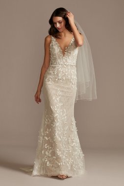 3D Leaves Applique Lace V-Neck Tall Wedding Dress 4XLMS251223