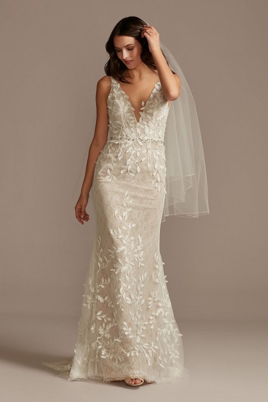 3D Leaves Applique Lace V-Neck Tall Wedding Dress 4XLMS251223