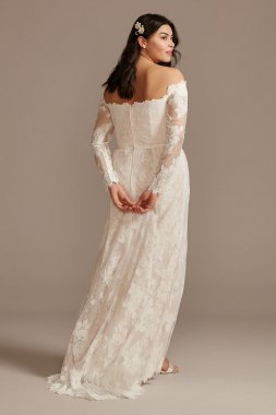 Floral Lace Long Sleeve Plus Size Wedding Dress 8MS161225
