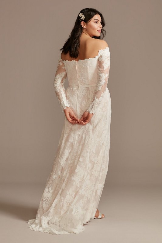 Floral Lace Long Sleeve Plus Size Wedding Dress 8MS161225