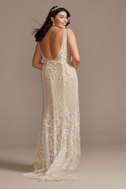 3D Leaves Applique Lace Plus Size Wedding Dress 8MS251223