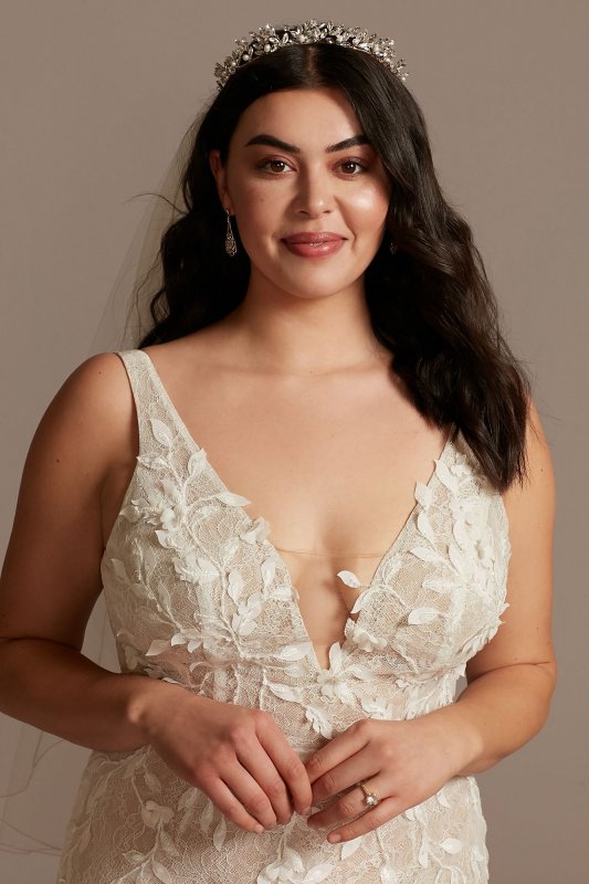 3D Leaves Applique Lace Plus Size Wedding Dress 8MS251223