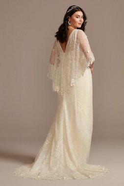 Lace Plus Size Wedding Dress with Trimmed Capelet 8MS251224