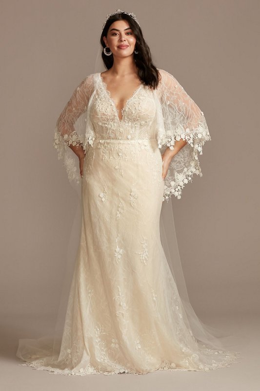 Lace Plus Size Wedding Dress with Trimmed Capelet 8MS251224