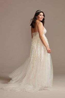 Pleated Lace Caged Skirt Plus Size Wedding Dress 8MS251229
