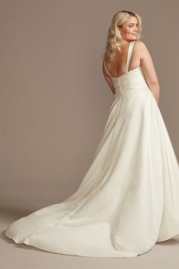 Satin Asymmetric Tulle Hem Plus Size Wedding Dress 9WG4006