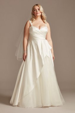 Satin Asymmetric Tulle Hem Plus Size Wedding Dress 9WG4006