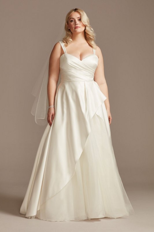 Satin Asymmetric Tulle Hem Plus Size Wedding Dress 9WG4006