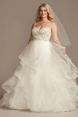 Beaded Bodice Tiered Skirt Plus Size Wedding Dress 9WG4007