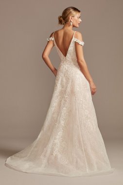 Beaded Applique Wedding Dress with Swag Sleeves CWG875