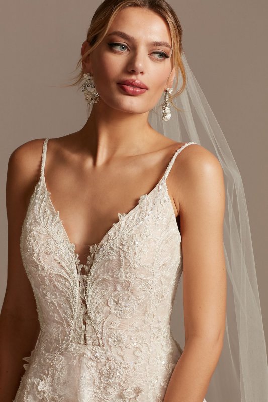 Beaded Applique Wedding Dress with Swag Sleeves CWG875