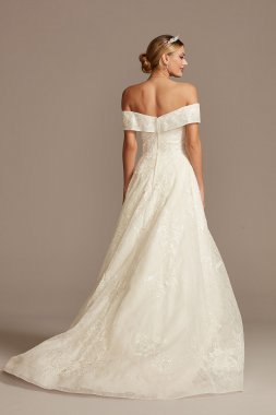 Cuff Off the Shoulder Lace 3D Floral Wedding Dress CWG877