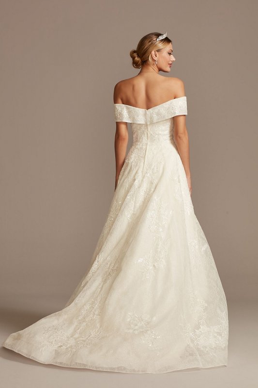Cuff Off the Shoulder Lace 3D Floral Wedding Dress CWG877