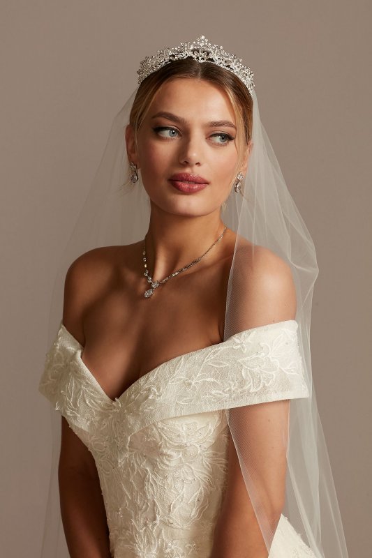 Cuff Off the Shoulder Lace 3D Floral Wedding Dress CWG877
