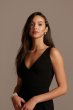 V-Neck Stretch Crepe Midi Bridesmaid Dresses with Ruffled Slit DS270108