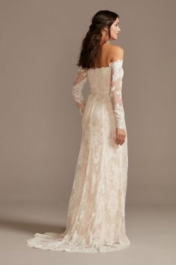 Large Floral Lace Long Sleeve Wedding Dress MS161225