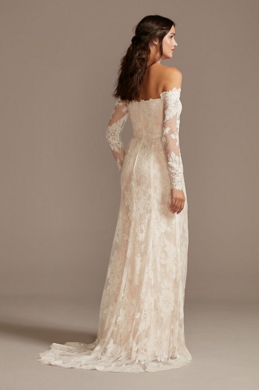 Large Floral Lace Long Sleeve Wedding Dress MS161225