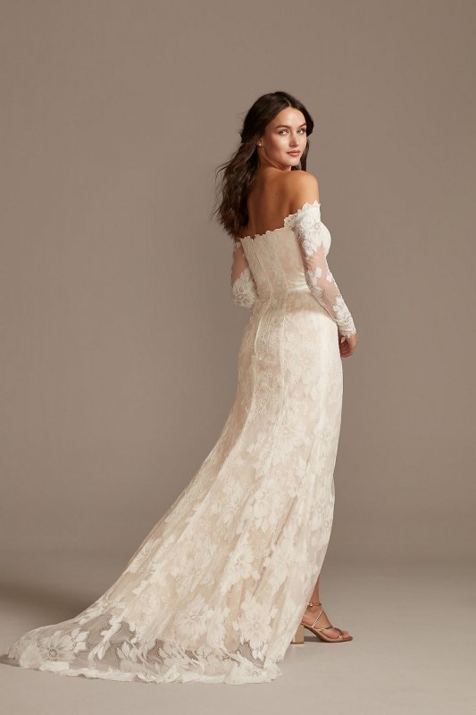 Large Floral Lace Long Sleeve Wedding Dress MS161225