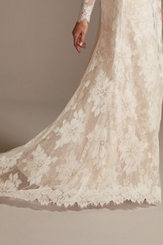 Large Floral Lace Long Sleeve Wedding Dress MS161225