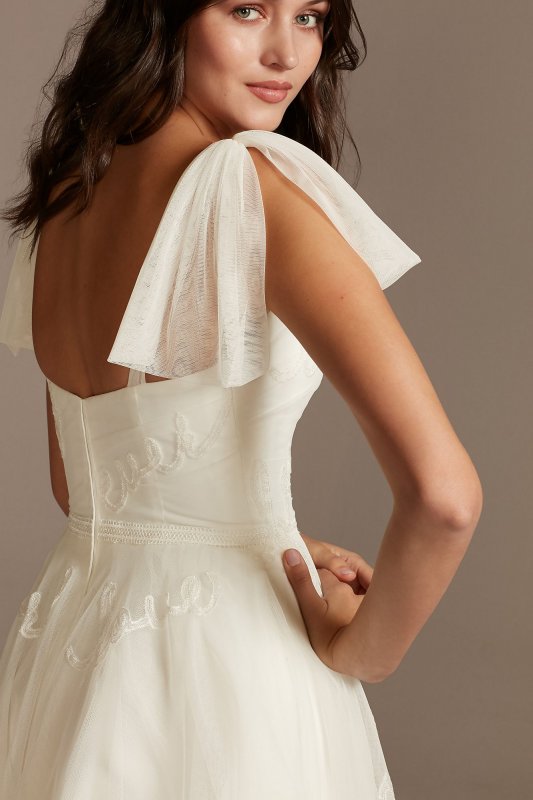 Embroidered Love Note Short Tulle Wedding Dress MS161233