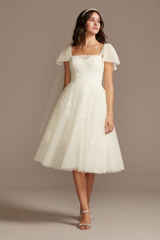 Embroidered Love Note Short Tulle Wedding Dress MS161233