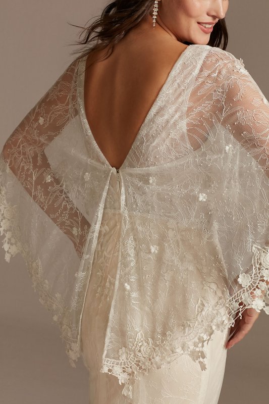 Lace Wedding Dress with Crochet Trim Capelet MS251224