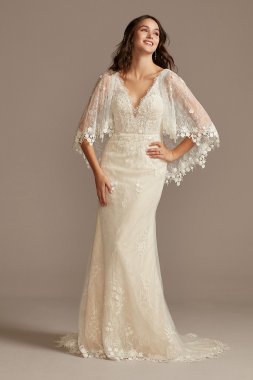 Lace Wedding Dress with Crochet Trim Capelet MS251224
