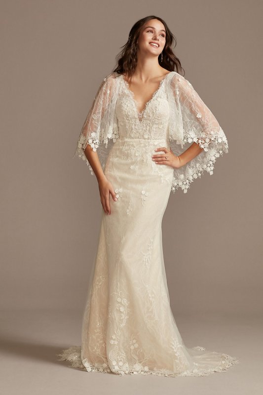 Lace Wedding Dress with Crochet Trim Capelet MS251224