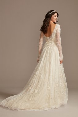 Illusion Long Sleeve Chantilly Lace Wedding Dress MS251227