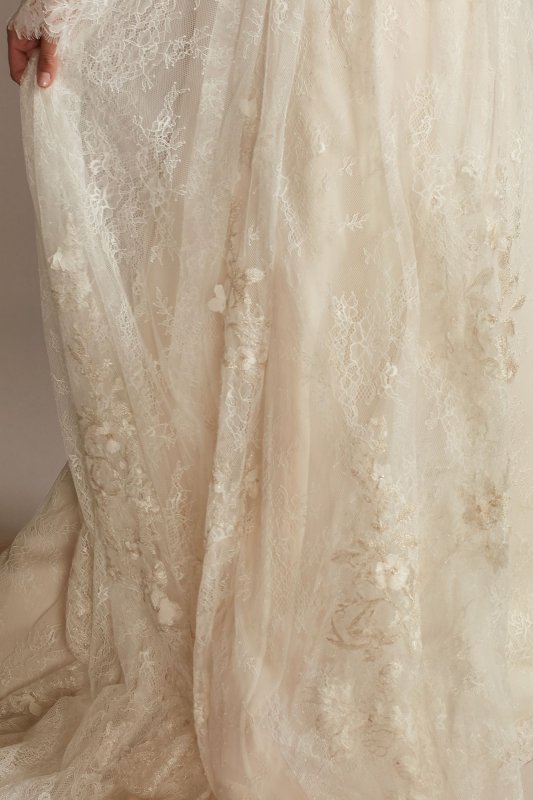 Illusion Long Sleeve Chantilly Lace Wedding Dress MS251227