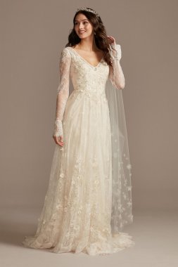 Illusion Long Sleeve Chantilly Lace Wedding Dress MS251227