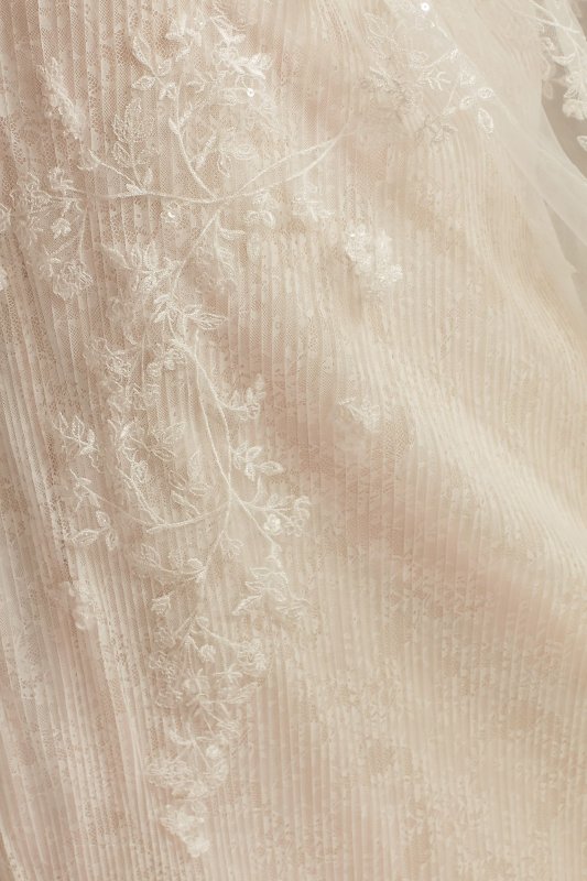 Pleated Lace Wedding Dress with Caged Tulle Skirt MS251229