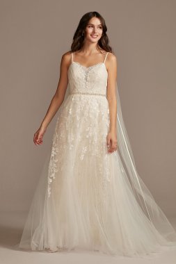 Pleated Lace Wedding Dress with Caged Tulle Skirt MS251229
