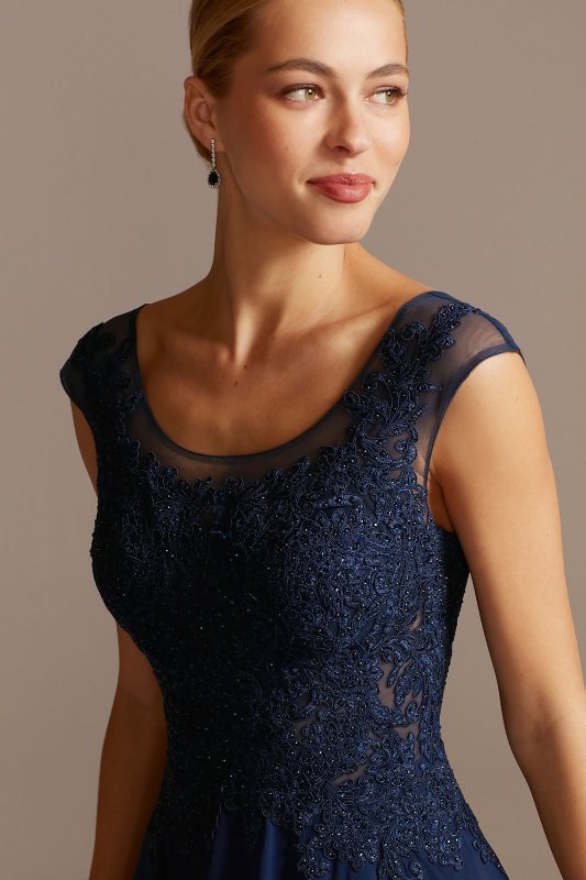 Illusion Cap Sleeve Corded Lace Gown with Crystals WBM19002