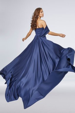 Asymmetrical Off-Shoulder Matte Satin Gown 1921E0098