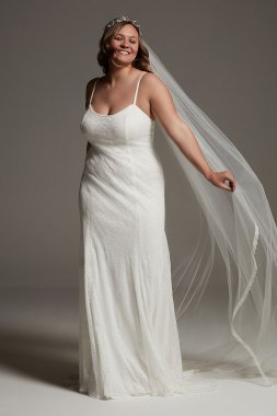 Sequin Lace Plus Slip Wedding Dress 8VW351567