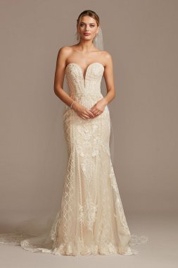 Beaded Scroll and Lace Mermaid Wedding Dress CWG878